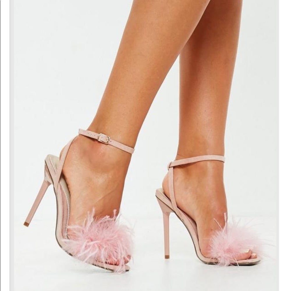 Blush feathered heeled sandals